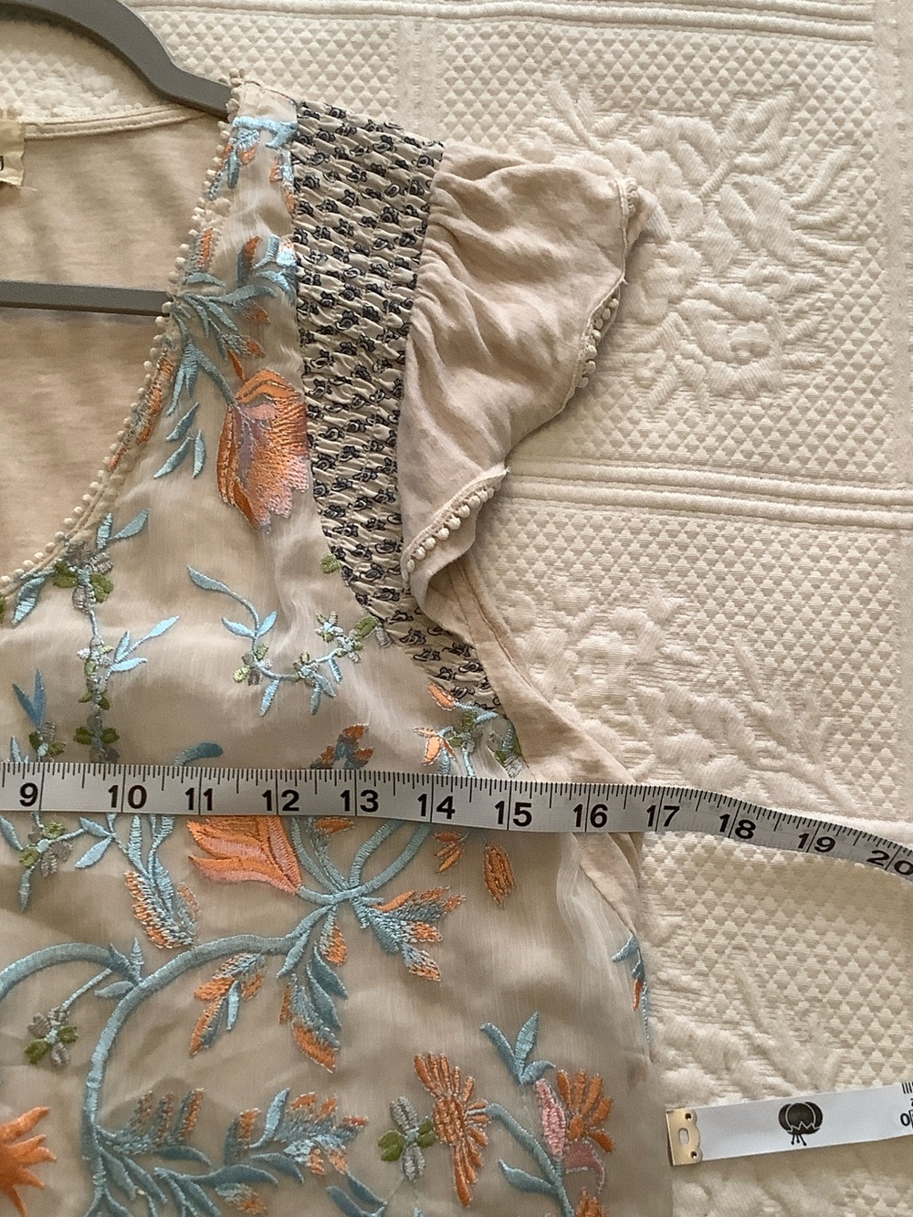 Anthropologie Floral Embroidered Flutter Sleeve Top - Picture 6 of 7